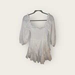 Saints & Secrets White Ruffle Flutter Mini Dress Tie Back Size Large